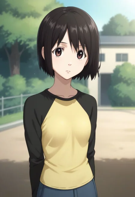 score_9, score_8_up, source_anime, highly detailed, 1girl, solo
misaki, 1girl, solo, brown eyes, short hair, black hair, hirt, upper body, raglan sleeves, skirt,
outdoor,