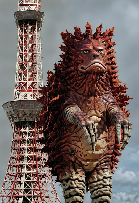 <lora:garamon:1.1>,garamon, monster, no humans, watermark, grey background, solo, web address, simple background, stand, tokyo tower, Three-quarter view,Stocky,
Score 9, Score 8 and above, Score 7 and above, Best quality, Ultra HD, High resolution, Digital painting, 8K, Solo, Detailed face, Sci-fi, Alien, No humans, Standing, photorealistic, 3d Render,