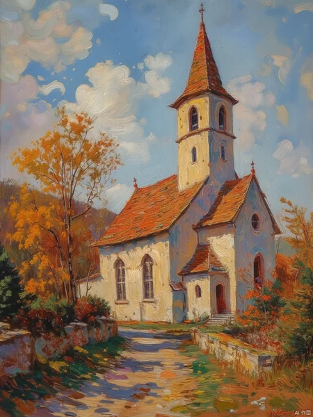 OByouhua,oil painting,church