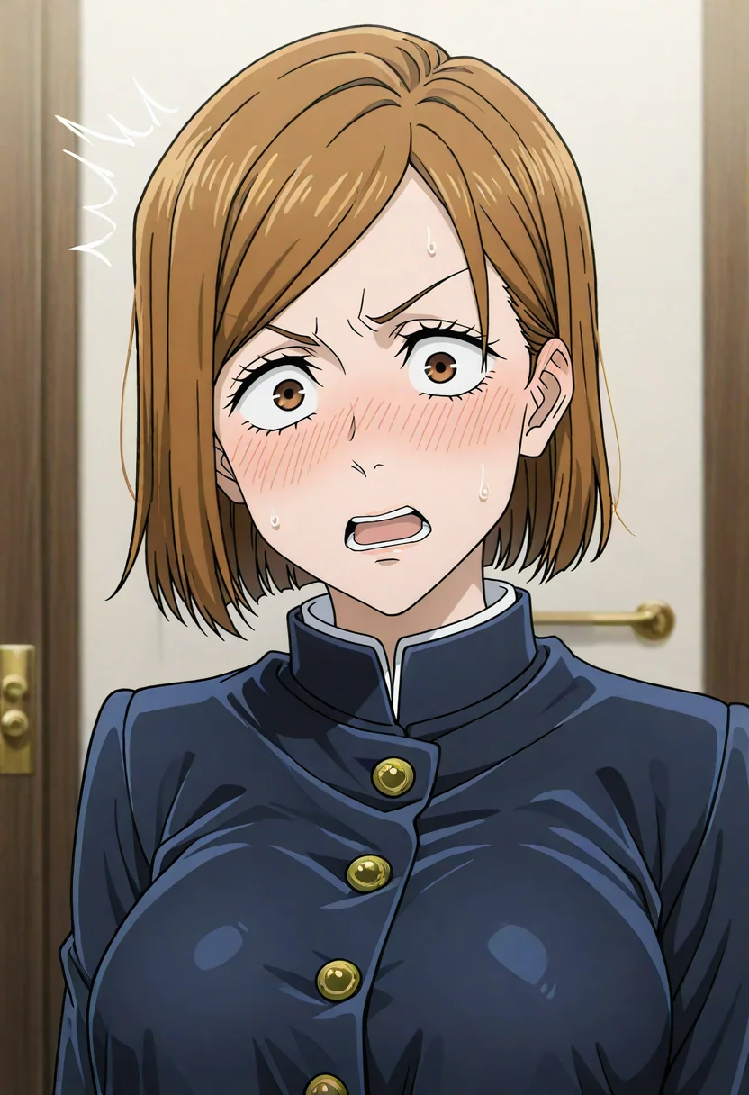 masterpiece, best quality, absurdres, highres, detailed background, <lora:hyperSD8:1>,
 <lora:KUGISAKI_NOBARA:1>  1girl, kugisaki nobara,  embarrassed, blush, surprised,
