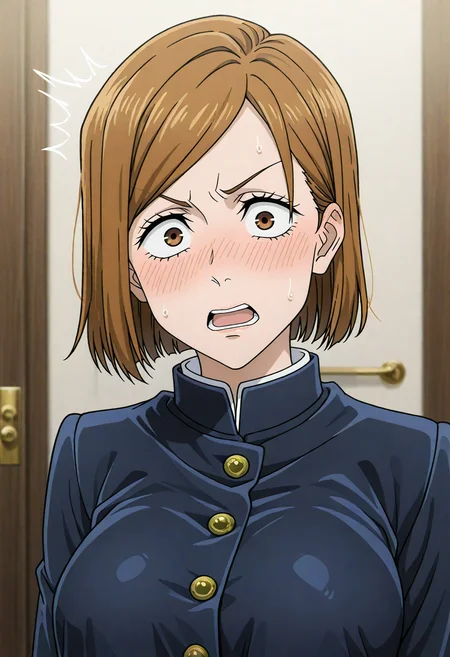 masterpiece, best quality, absurdres, highres, detailed background, <lora:hyperSD8:1>,
<lora:KUGISAKI_NOBARA:1> 1girl, kugisaki nobara, embarrassed, blush, surprised,