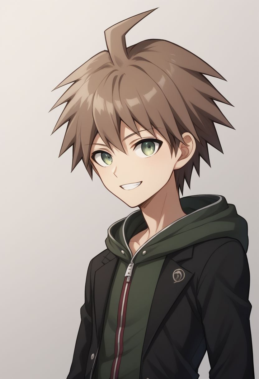 score_9, score_8_up, source_anime, highly detailed, 1boy, solo, skinny,
makoto, 1boy, solo, hood, male focus, hoodie, brown hair,  ahoge,
smile, short hair, bangs, teeth, long sleeves, hood down,
indoor,