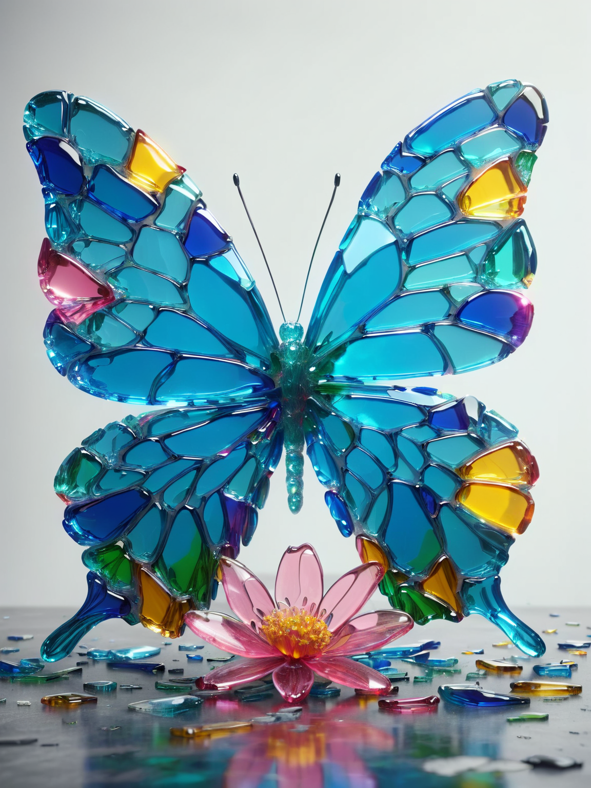 An ais-bkglass butterfly sat on a beautiful flower <lora:Broken_Glass_Style_SDXL:1>