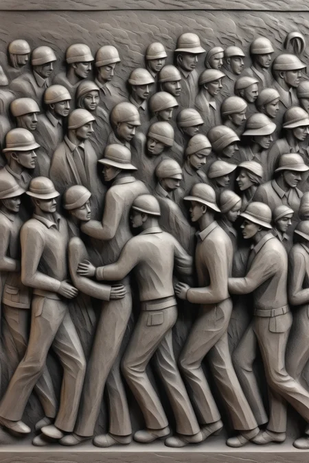 <lora:BAS-RELIEF:1>BAS-RELIEF - perfect bas relief of walking people from low contrast smooth gray charcoal texture