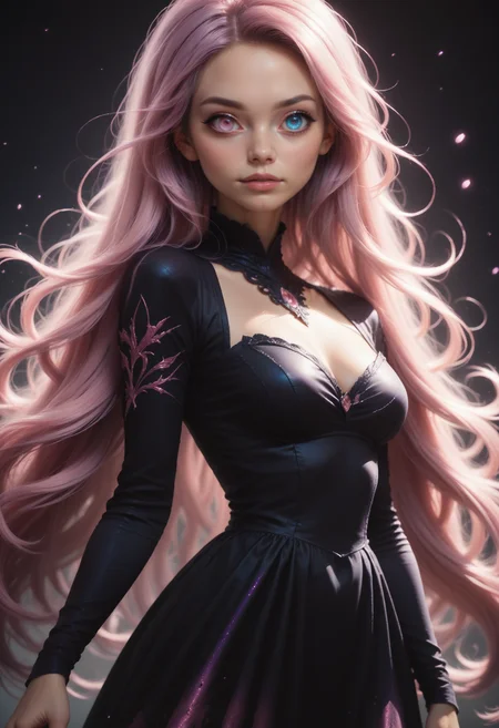 score_9, score_8_up, score_7_up,
1girl, solo, cowboy shot, purple hair, very long hair, black dress.
<lora:Dark_Heterochromia_Pony_v0.4:0.5> heterochromia, pink eyes, right eye pink, blue eyes, left eye blue,