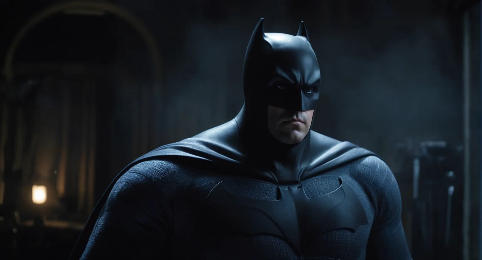 concept art of Cinematic Film stock footage in (arri alexa style) Kodak film print, <lora:batman:1> batman a man in a dark blue batman costume is seen in a dark room, digital artwork, illustrative, painterly, matte painting, highly detailed