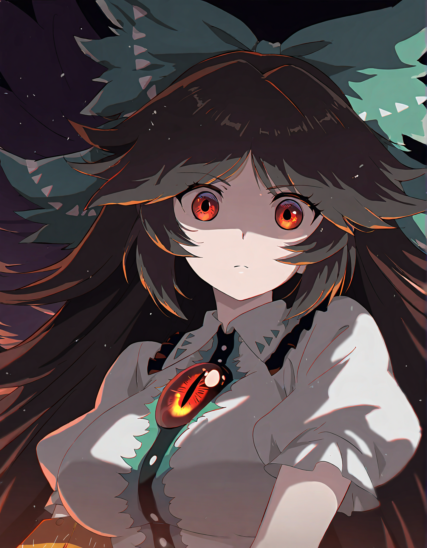 memoriesofphantasm, 1girl, solo, reiuji utsuho,
very awa, masterpiece, best quality, year 2024, newest, highres, absurdres, <lora:memories-of-phantasm-style-noobai-vpred10-timestep-dynamic:1>