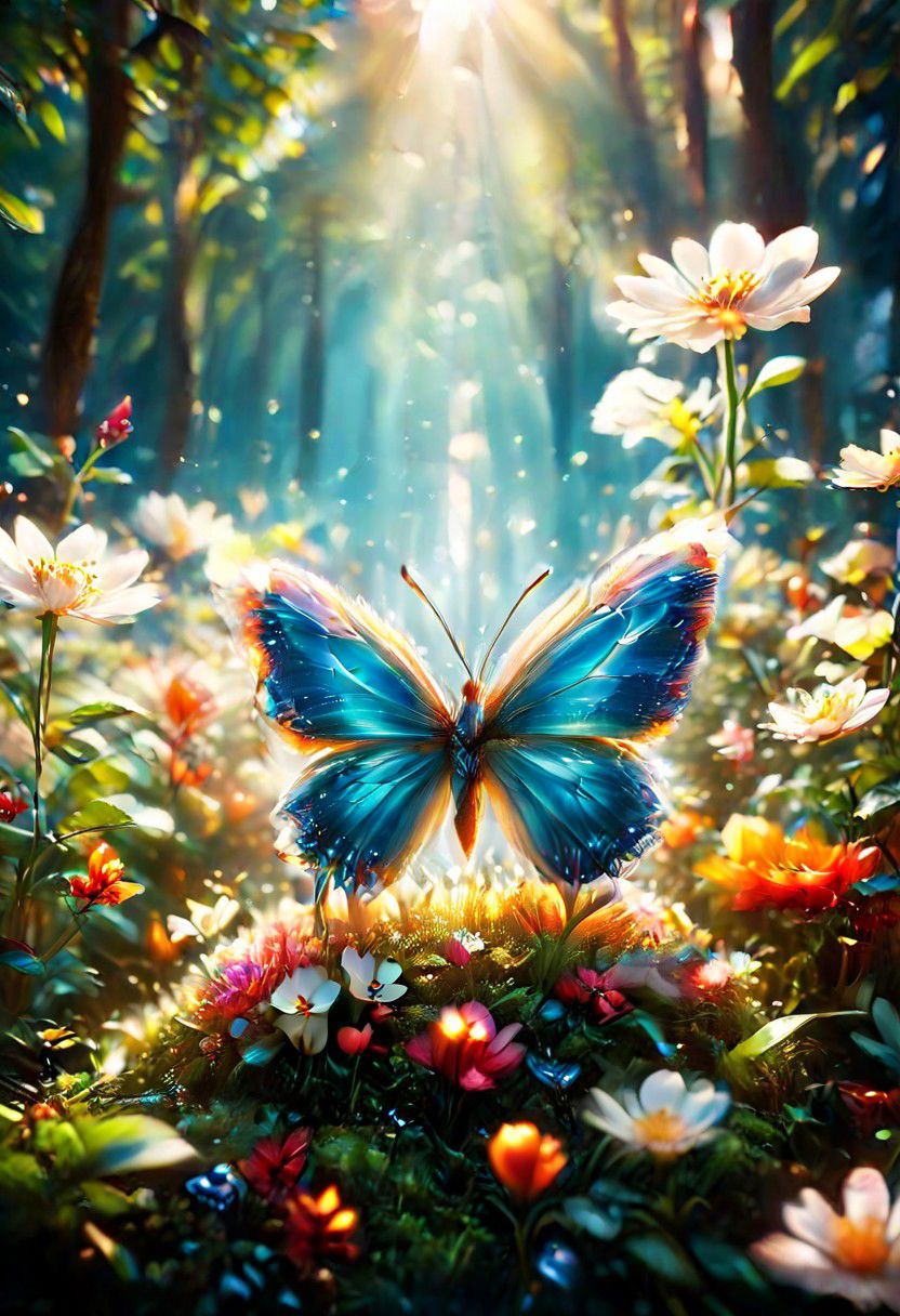 flower, sitting on a flower blu, blur, white flower, butterfly, depth of field, butterfly wings, antennae
