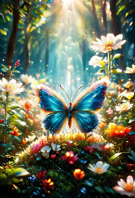 flower, sitting on a flower blu, blur, white flower, butterfly, depth of field, butterfly wings, antennae