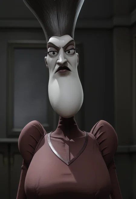 <lora:Maudeline_Everglot-Corpse_Bride:0.9>,Maudeline Everglot,mature female,1girl,solo,large breasts,red dress,upper body,looking at viewer,indoors
