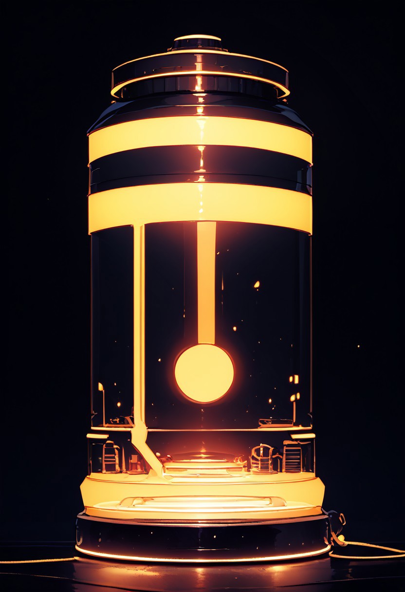 score_9, score_8_up, score_8, 
scifi, zzCitronLegacy, no humans, glowing, battery, cylinder, black background, yellow glow