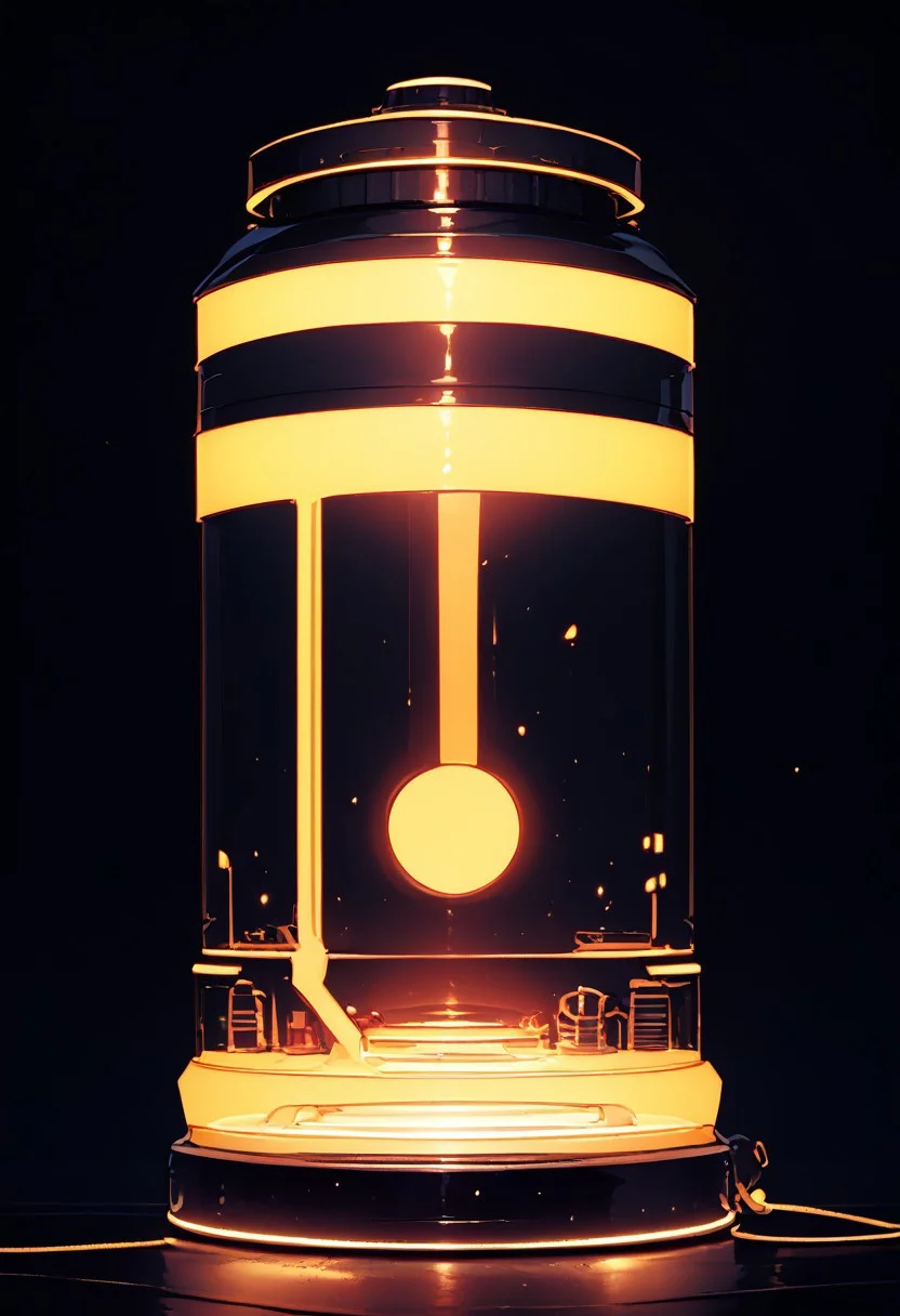 score_9, score_8_up, score_8,
scifi, zzCitronLegacy, no humans, glowing, battery, cylinder, black background, yellow glow