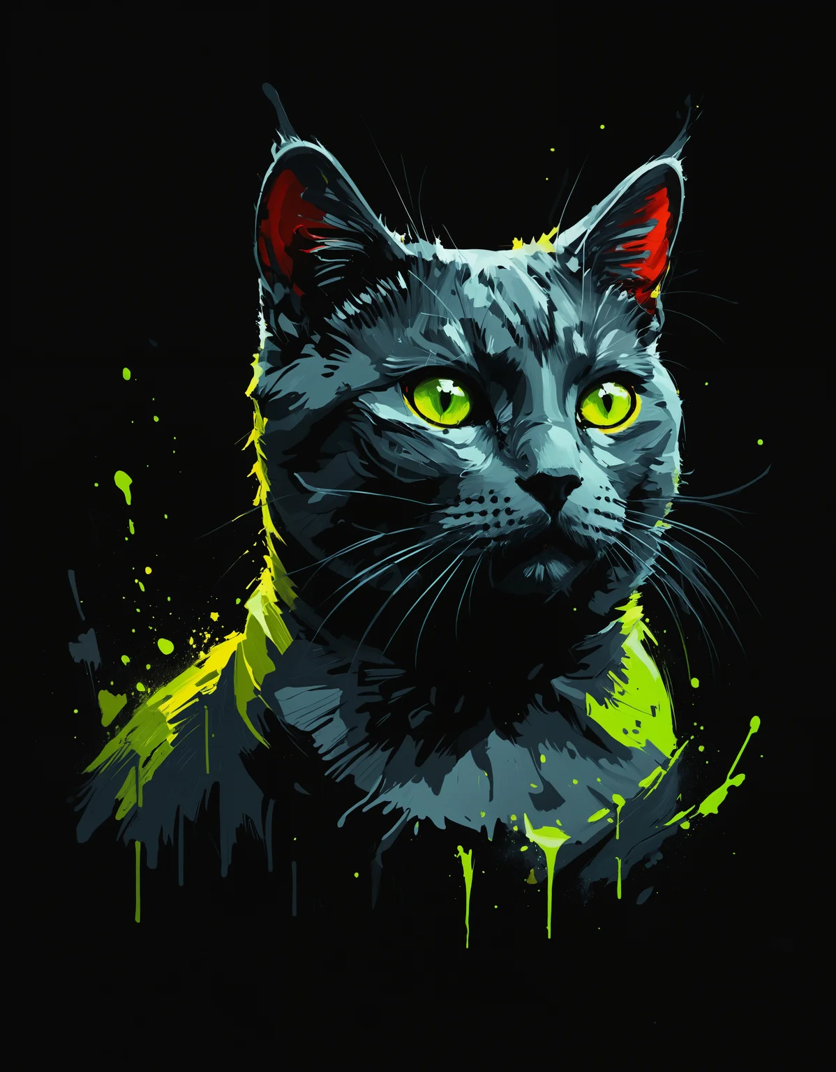 zavy-ngtvpnt, negative space, minimalism, painting, Chartreux Cat, Ancient and Cute, at Nighttime, Fine art, Frightening, Icepunk, endearing, rich deep colors, gorgeous, fine polished, striking, dynamic cinematic color, fine artistic composition, dynamic dramatic beautiful full taking, very inspirational, aesthetic, warm light, fabulous colors