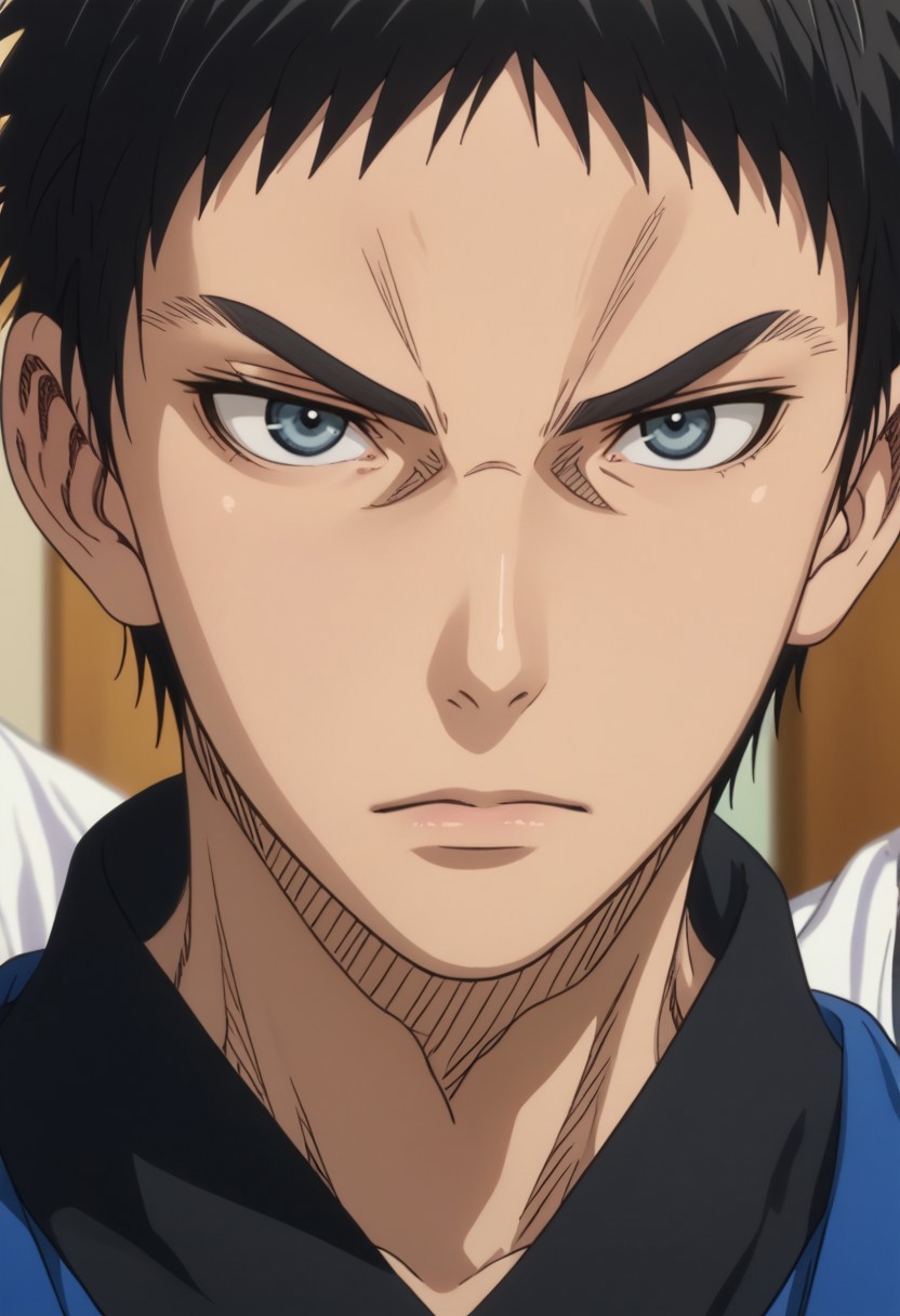 score_9, score_8_up, score_7_up, source_anime, rating_safe, KasamatsuKB, black Kasamatsu hair, blue Kasamatsu eyes, 1boy, male focus, anime screencap,