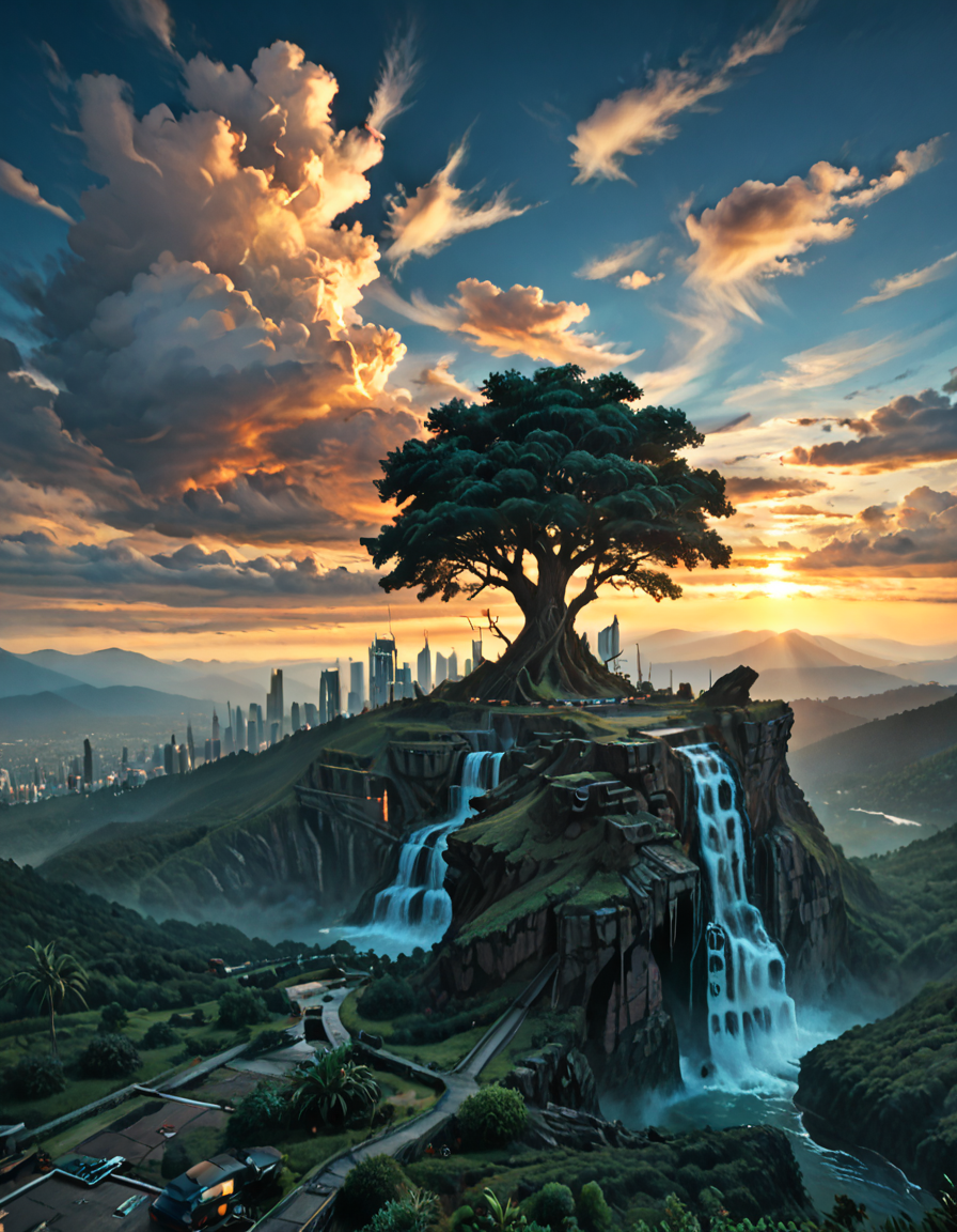 score_9, score_8_up, score_7_up, score_6_up, score_5_up, score_4_up, <lora:SW01v1-5pb:1> imagination, epic world, cyberpunk city, halos of light in the darkness of space, sunset, SE12, rich detailed sky, clouds, T10, landscape, tree, vegetation, rough sea, waterfall, blue, T1, white, dark blue, fantasy, blue, gold, T3,
