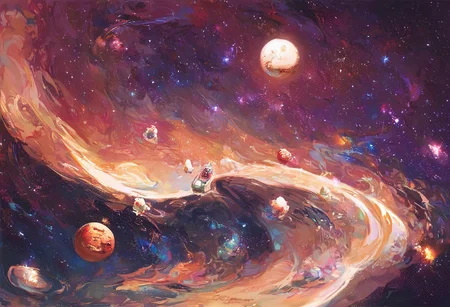 score_9, score_8_up, score_7_up, pmg style, outer space, planets, stars
