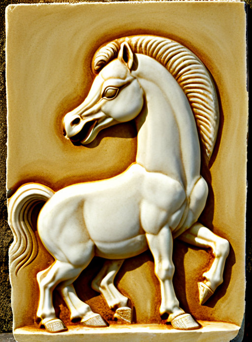 Bas-relief of a pony biting a Duck, <lora:Bas-relief-000004:1>