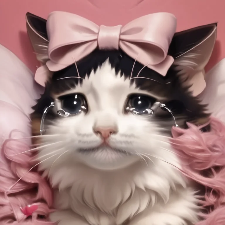 score_9, score_8_up, score_7_up,score_6_up, score_3, score_5, score_4,
sad cat meme, no humans, cat, animal focus, pink bow, bow, animal, solo, looking at viewer, black eyes,
,animal,sad,cry,tears,
<lora:sad_cat_pony27:0.8>