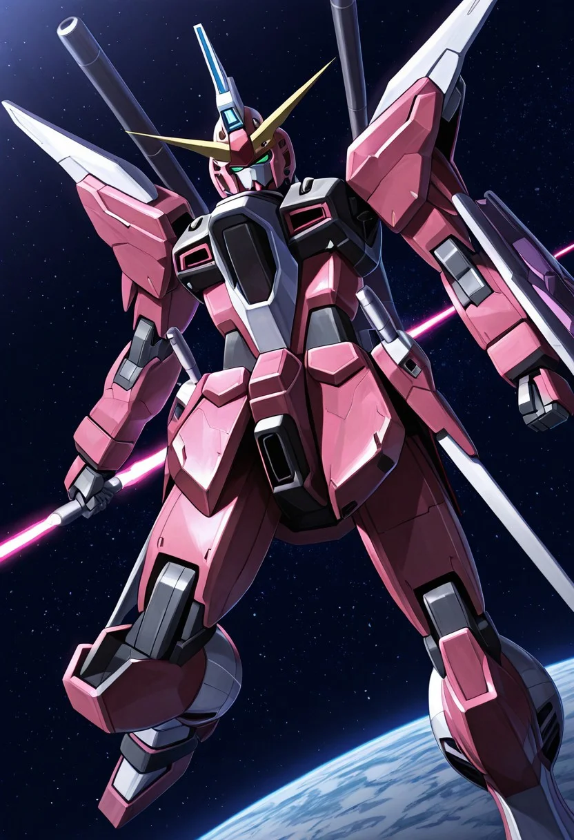 score_9, score_8_up, score_7_up, score_6_up, score_5_up, score_4_up, 4k quality, highly detailed, (infinite justice, gundam, mecha), best quality, masterpiece, floating in space