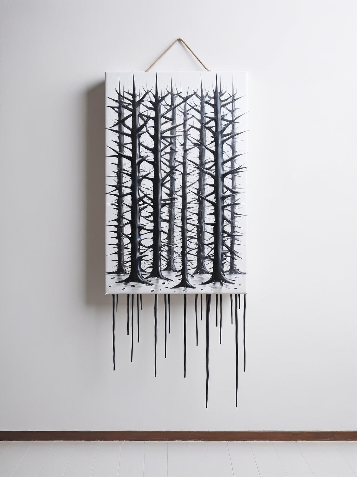 ais-thrny painting, hanging on a white wall <lora:ais-thrny-sdxl:1>