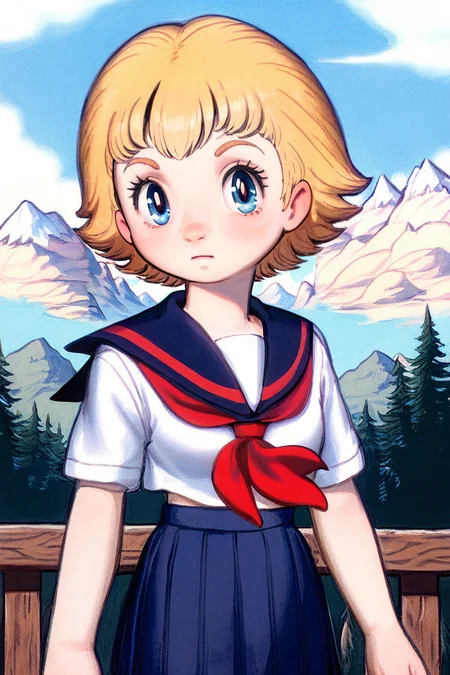 1girl,blonde,school uniform,(tezuka osamu:1.5),mountain,
solo,cowboy shot, portrait, looking at viewer, illustration
<lora:Perfect Hands:1> <lora:age_slider_v4:-3> <lora:大ç:1>, score_9, score_8_up, score_7_up, score_6_up, score_5_up, score_4_up,zPDXL