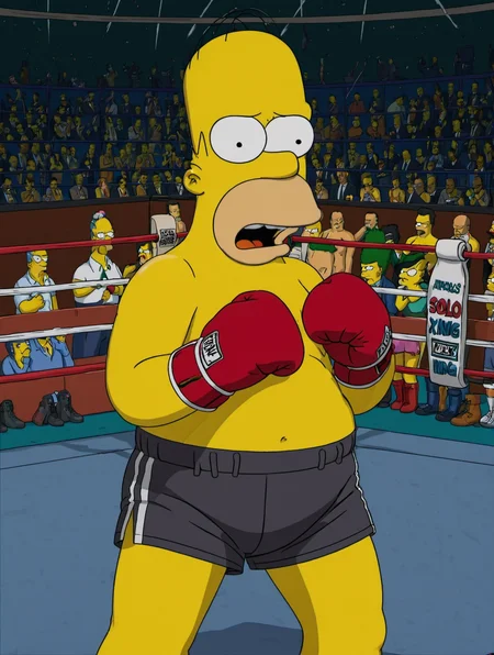 (best quality, high quality:1.2),the simpsons,
ohwx man,solo boxer,boxing gloves,boxing shorts,topless,(angry:1.2),narrowed eyes,stadium,(boxing ring:1.3),fighting stance,close up shot,
<lora:homer_simpson_sdxl_v1:0.8>