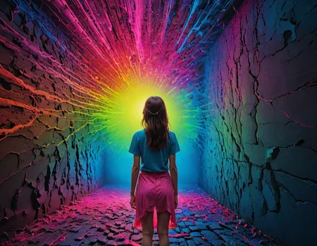 a soul squeezing through a spiritual wall, young girl standing in middle (facing away from viewer:1.3) (in the style of Zdzislaw Beksinski:1.1) <lora:another-bored-particle:0.55>  <lora:add-detail-XL:0.65>, subsurface scattering, ultra hd, 4k, high def, Photorealistic, Hyperrealistic, Hyper detailed, analog style, realistic, masterpiece, best quality, ultra realistic, 8k, Intricate, High Detail, film photography, soft lighting,  heavy shadow