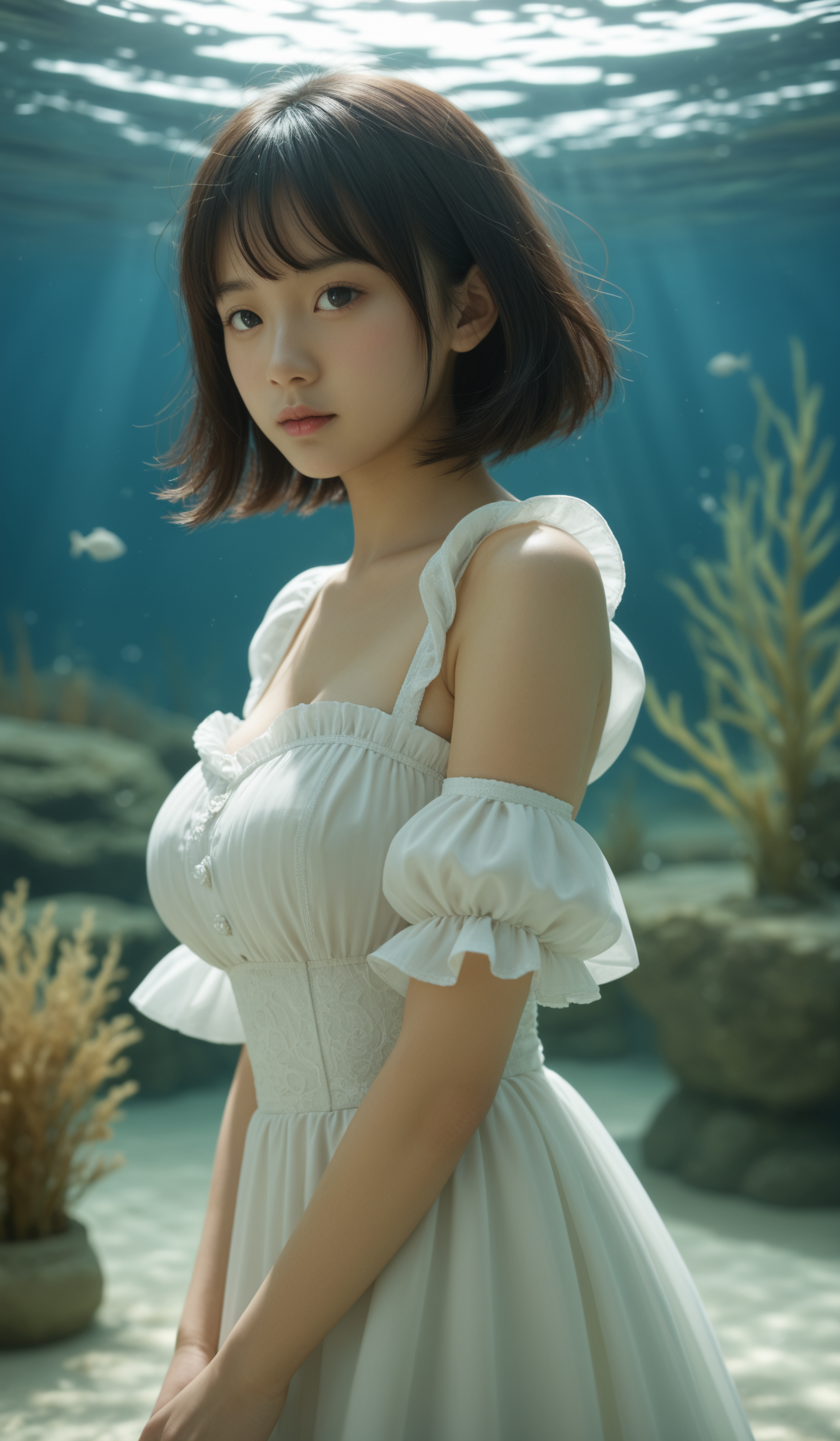 score_9,score_8_up,score_7_up,source_realistic,rating_explicit,underwear,panty,presenting,delicate and whimsical ambiance,kitchen},(from side|from front|from back),film aesthetic,,messy long hair with bangs, asian,fantasy,dreamlike,unreal,science fiction,ethereal,lifelike rendering, immersive atmosphere,
(pkmnnersejoy, blue eyes, pink hair, bangs, hair rings,collared dress, short sleeves, puffy sleeves, pink dress, nurse cap, white headwear,),
(dynamic angle,dynamic pose),shine,glowing,sparkling,energy coalescing and vibrating,Close-up photo,Lying down,Elegant,shy,dazzler, flowes,
wearing Hanfu ,cleavage,exposed,
(tailored upper body clothing, mock neck, virtual reality fabric,   Puff Sleeves, maxi length, drop waist, Resin Wash,,Slit Details,,coin pockets,,Embroidery Details),(bright glowing alexandrite, sheen, vermeil (gold over sterling silver), sturdiness, dyeing, unique, steampunk, new age, celestial symbols),(underwater, star formation),