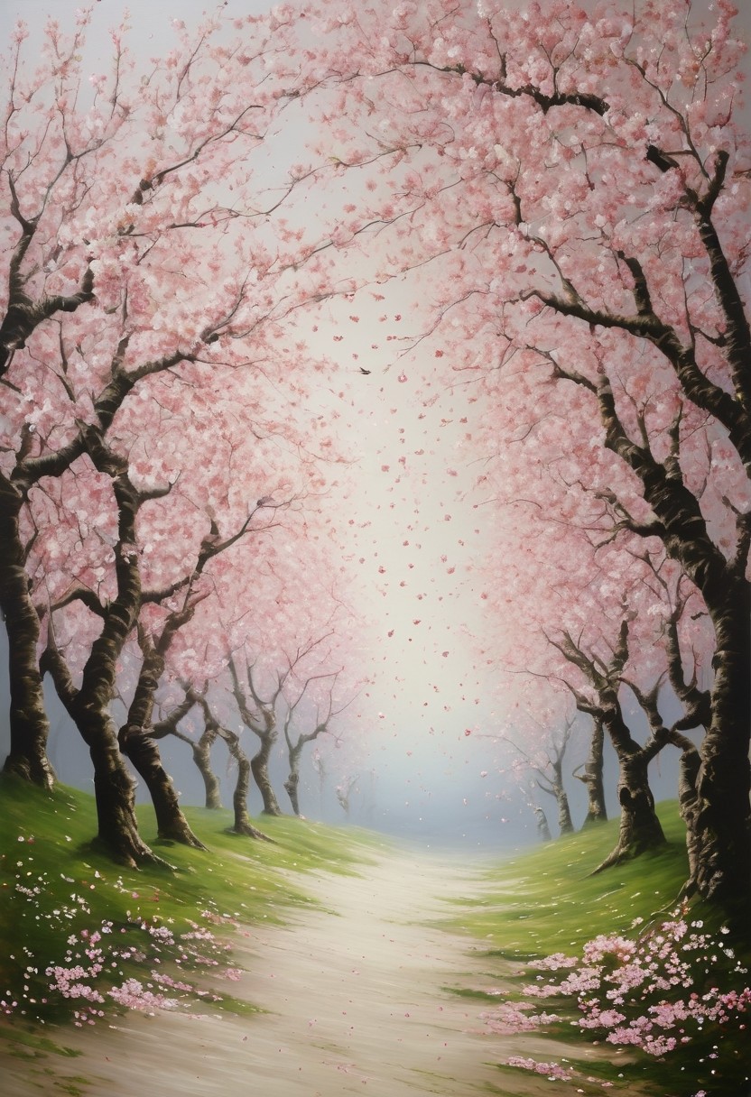falling cherry blossoms, spring, realistic, DOOMHAZER
