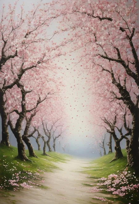 falling cherry blossoms, spring, realistic, DOOMHAZER