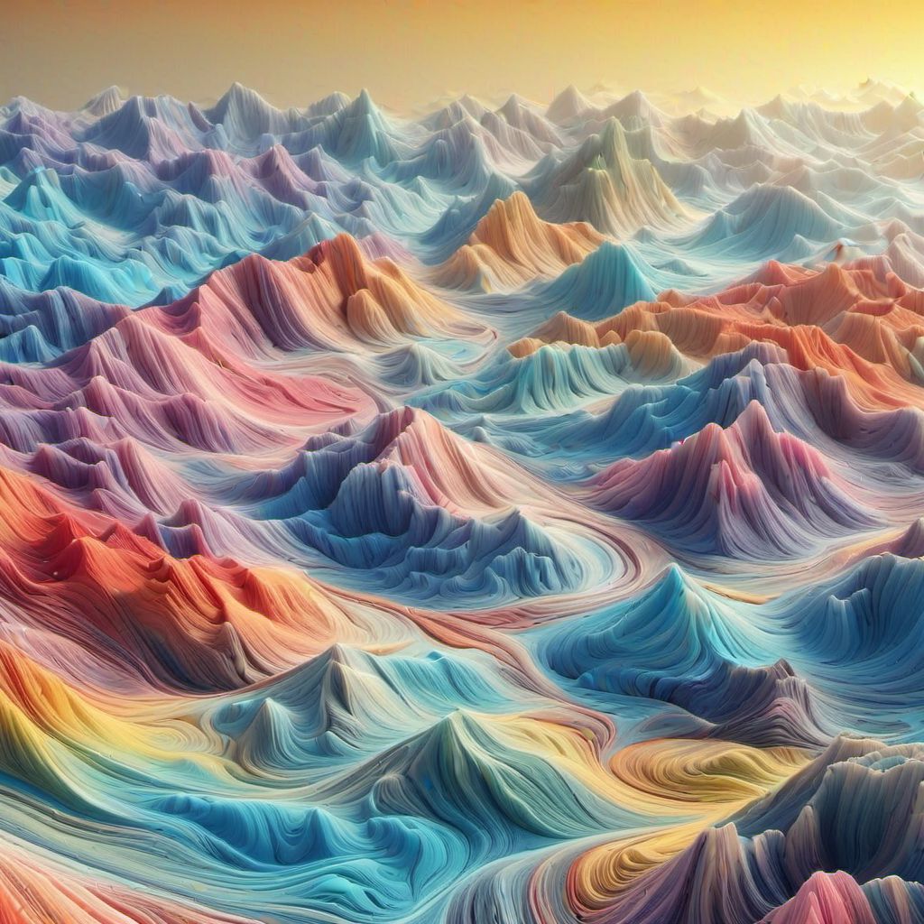 ((3d Suminagashi landscape )), floating ink  , vibrant and colorful.Abstract, Pastel, Ethnic,final 3d render,(((masterpiece))),(((best quality))), ((ultra-detailed)), UHD,HDR,64K, --v 6