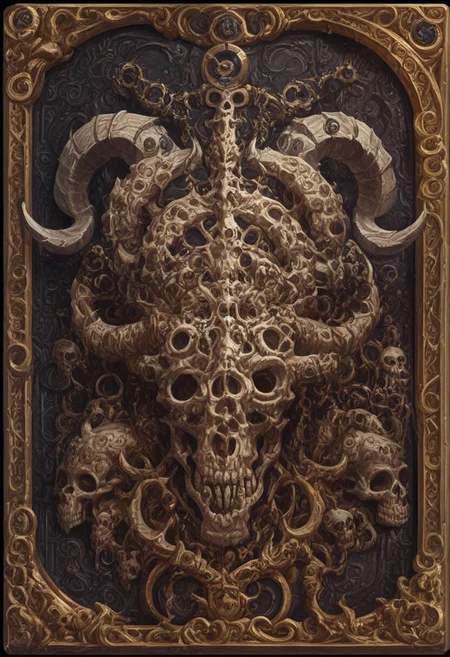 Card, Tarot, graphic border, Illustrative, Dark, angelic, porcelain, skull, detailed, spiralled horns, ritualistic, intricate white background, geometric shapes, concentric rings,
score_9, score_8_up, score_7_up,