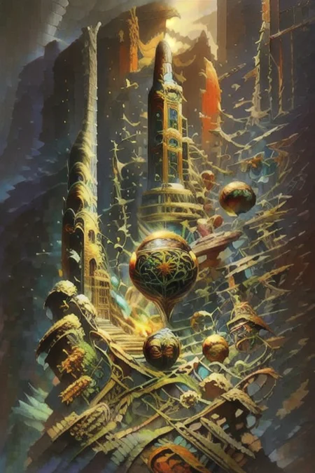 The Wizard’s Crystal Orb of Cellular Division
Concept: A wizard controls an orb that governs cellular division and growth. The orb, glowing with mystical light, symbolizes the biological process of mitosis and meiosis.
Fantasy Trope: A powerful wizard wielding an orb of immense power, connected to the science of cellular division.
Cells dividing reflected in a large crystal ball in the foreground
Background of fantasy ruins of castle and forest mountainscape
Crystal ball, transparent, orb, cell, nanotube, microbe, glowing, electron microscope photo, thin, glasswork, colorful, strange, interesting shape, glass, crystals, filaments, detailed, opaque, transparent, light pass through shell, ice, nuclear, polyp, division, split, cleave, divide, biology, illustration, painting, oil painting, frazetta, easley, gorgeous, highly detailed, high resolution, matte painting, masterpiece, vintage fantasy art, super detail, d&d, fantasy, vintage, 70s, 80s, layered cellular surface