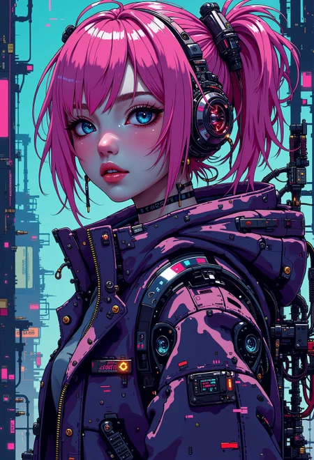 <lora:ck-nc-pastel-cyberpunk:1>, A digital artwork in the style of cknc, a cyberpunk girl with pink hair