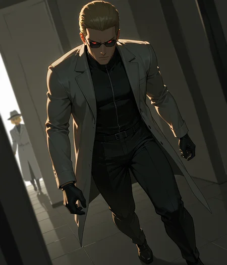 PonyScores7, source_anime, ah1
BREAK <lora:albertwesker-guy-PONYv1:0.8> albertwesker, albert wesker, 1boy, blonde, black gloves, (sunglasses:1.3), belt, black coat, black pants, looking at viewer, toned, athletic, fit, slicked back hair, black turtleneck, zipper, mature male, short hair, black boots, (space chemist, a brilliant scientist with a chemical analyzer and a lab coat creating new compounds with creativity and a passion for experimentation), (Clothes of all colors and styles hang from racks, overflowing from overflowing boxes, Hats, wigs, and shoes litter the floor, a testament to countless theatrical performances,), (joggers), (focused, intense glare, apathetic, contemptuous), (reddish orange eyes, slit pupils), (angular face, sharp_featured face), handsome, charming, alluring
BREAK <lora:xl_more_art-full_v1:0.2>, <lora:shinyskin2:0.2> glistening skin, <lora:aesthetic_anime_v1s:0.2>, <lora:Expressive_H:0.2> Expressiveh, <lora:hairdetailpxl:0.2> hairdetailpxl, <lora:EpicF4nta5yXL:0.2>, <lora:detailxl:0.2> detailxl, <lora:Fant5yP0ny:0.2>, best quality, amazing quality, best aesthetic, absurdres, <lora:expressive eyes:0.2> expressive eyes, <lora:eyedetailpxl:0.2> eyedetailpxl, illustration, Volumetric_Lighting, ultra-detailed, very aesthetic, intricate details, 8k, masterpiece, best_quality
BREAK (Dutch Angle view Close shot, focus on waist)
BREAK <lora:Eyes_High_Definition:0.3> EyesHD, Stable_Yogis_PDXL_Positives, AS-Adult, <lora:Complicated fantasy portrait - XL Pony V2.0:0.4>, bad-hands-5, AS-MidAged, <lora:HDA_Detailer:0.2>