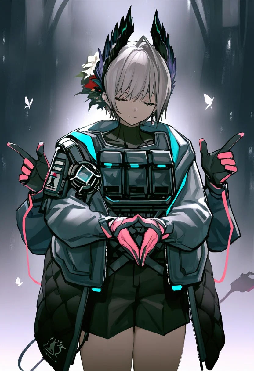 raidian \(arknights\),1girl,coat,black gloves,pink gloves,closed eyes,extra arms,
masterpiece,best quality,high definition,ultra-detailed,<lora:raidian-000120:1>,raidian \(arknights\),