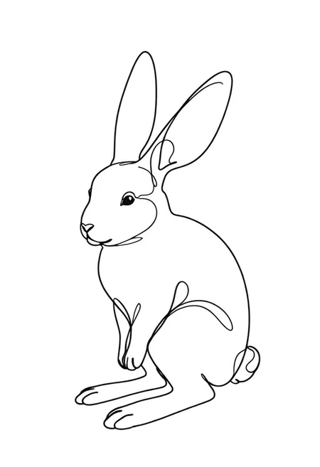 line drawing of a rabbit, minimalist, black and white,