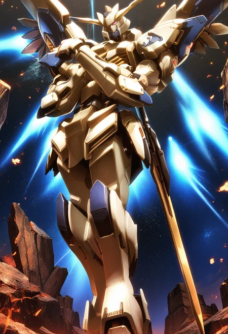 (score_9:0.9),score_8_up,score_7_up,(zPDXL3),(zPDXL),
<lora:Gundam Bael ponyXL v1:0.9>,
gundam bael,no humans,mecha,solo,holding sword,spread wings,science fiction,crossed arms,from below,space,