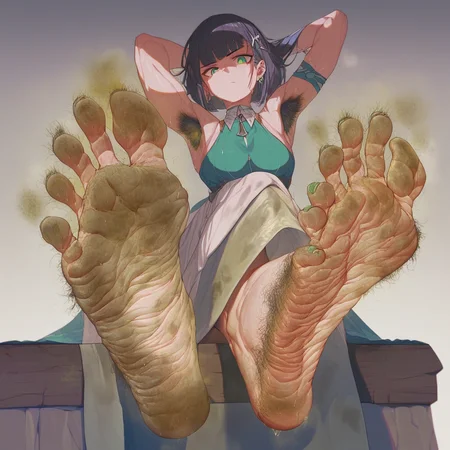 score_9, score_8_up, soles, (best quality, absurd res), 2girl, female, green_eyes, Showing off, Showing off Hairy Armpits, Extremely Stinky Feet, Sweaty Feet, Dirty Feet