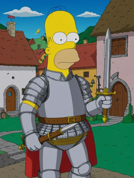 (best quality, high quality:1.3),(homer simpson:0.5),
ohwx man as a medieval knight,plate armor,village,holding weapon,
<lora:homer_simpson_sdxl_v1:1>