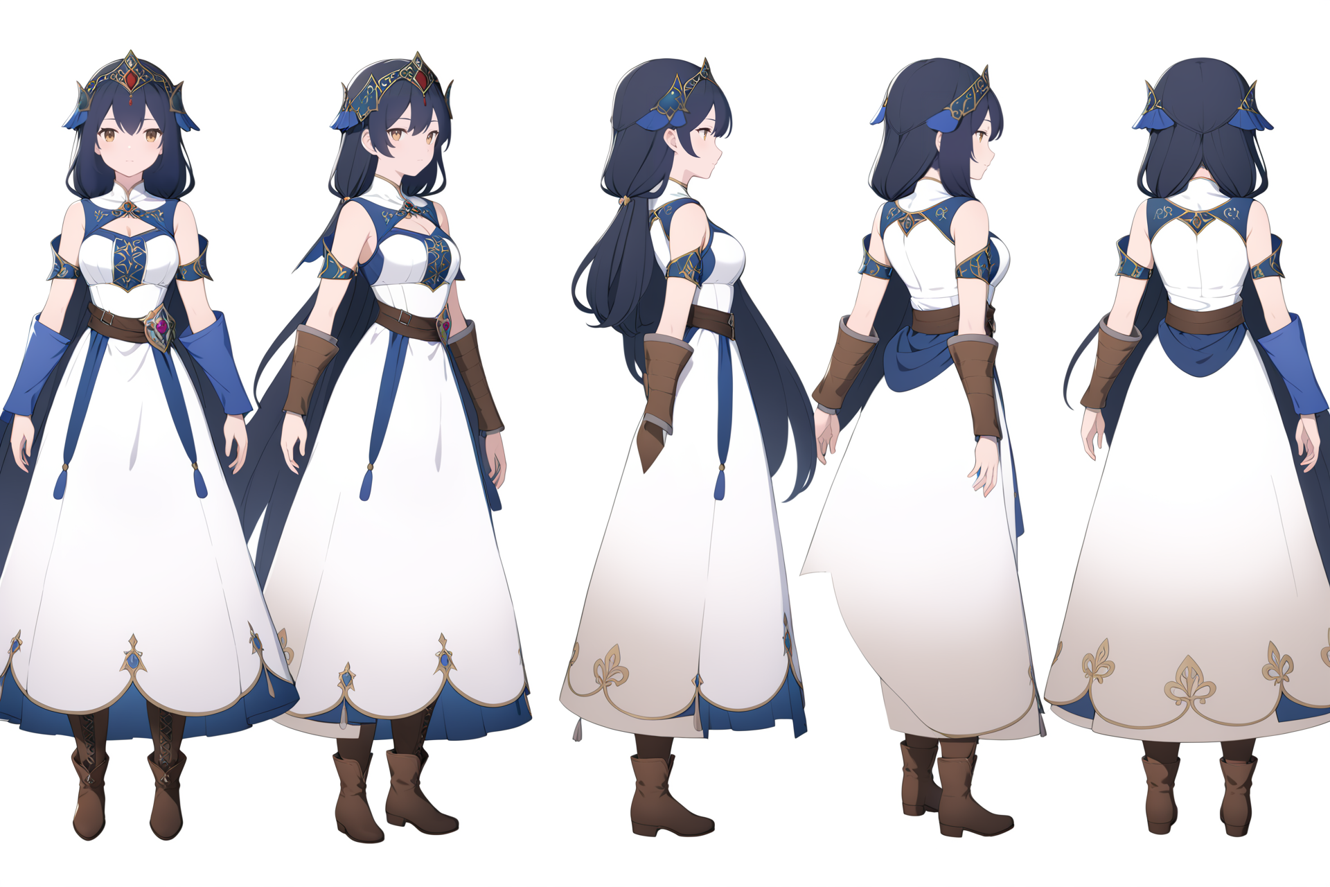 (VIEWS:0),  full body character turnaround of 1girl, Multiple views of the same character in the same outfit,  simple background, white background,
(theme:0),  medieval, fantasy, Dungeon And Dragon,
(rank:0),female character, multiple views, fantasy dress,  attire, intricate embroidery, medieval style, fantasy style, cloth texture, sleeveless top, layered dress, winter boots, ornate belt,
fantasy attire, robes, mystical, magical theme, embroidered robes, boots, fantasy game character design, ornate accessories, majestic,
<lora:bg3TurnXL_v1_pony:0.1>
<lora:Witcher3turn_v1_Pony:0.1>
<lora:medieval2turn_v1_Pony:0.1>
<lora:CharTurnXL_v4_Pony:0.1>
<lora:bg3TurnXL_v1:0.6>
<lora:Witcher3TurnXL_v1:0.1>
<lora:Medieval2TurnXL_v1:0.1>
<lora:CharTurnXLRetag_v4:0.1>
