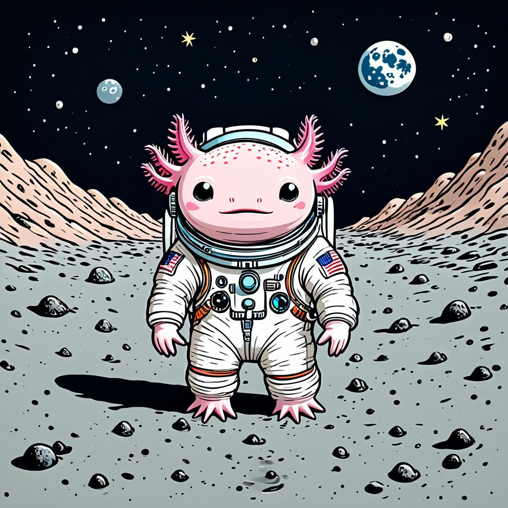 axolotl, astronaut, on moon, cute, simple art, line art, full color, embedding:OverallDetail-SDXL,<lora:Axolotl_SDXL_epoch_14.safetensors:1.0:1.0>
