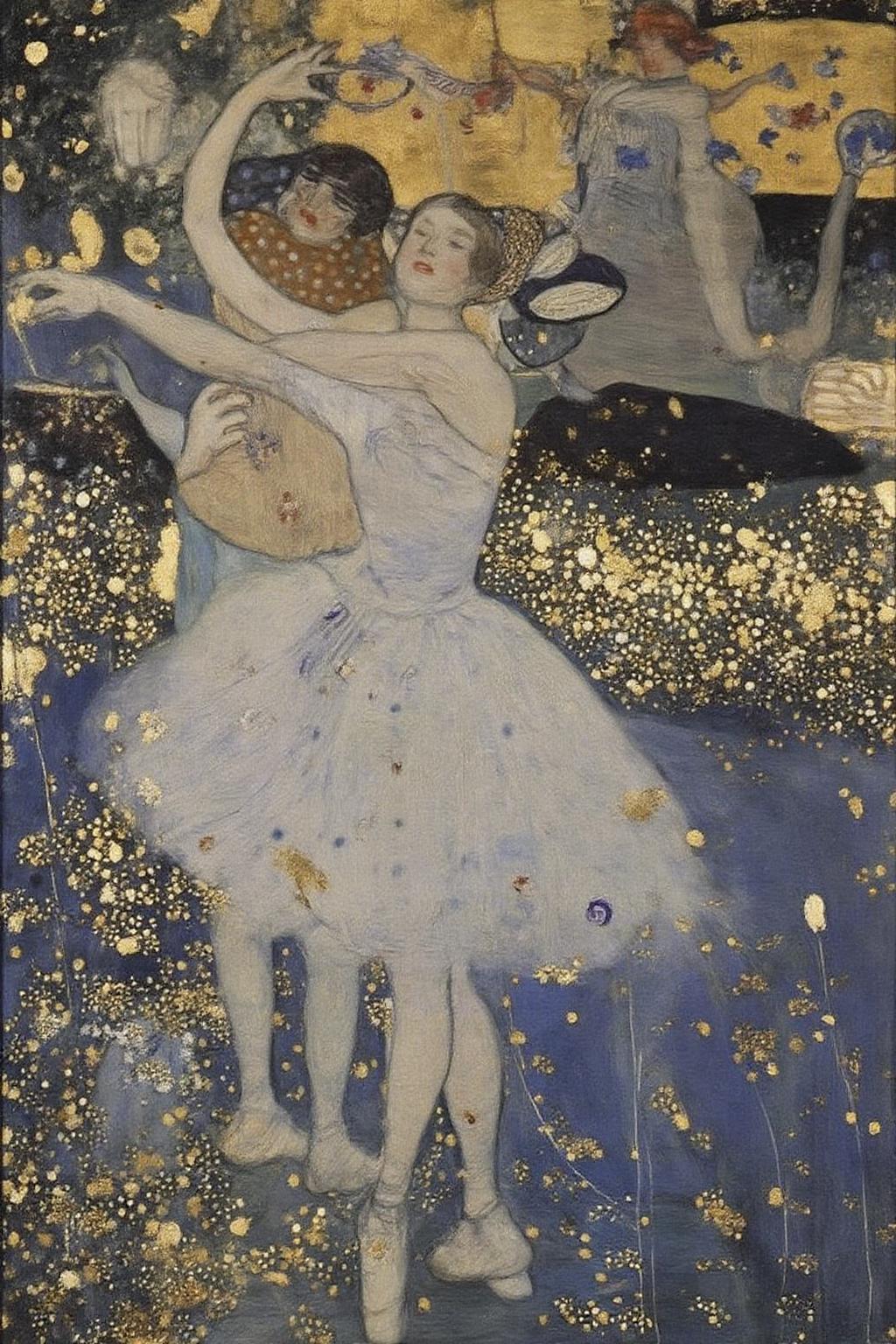 kl1mt painting.
 a ballet dancing scene from Swan Lake by Tchaikovsky 
 <lora:kl1mt_cap_d6a3e12:1.0><lora:823250681516455894:0>