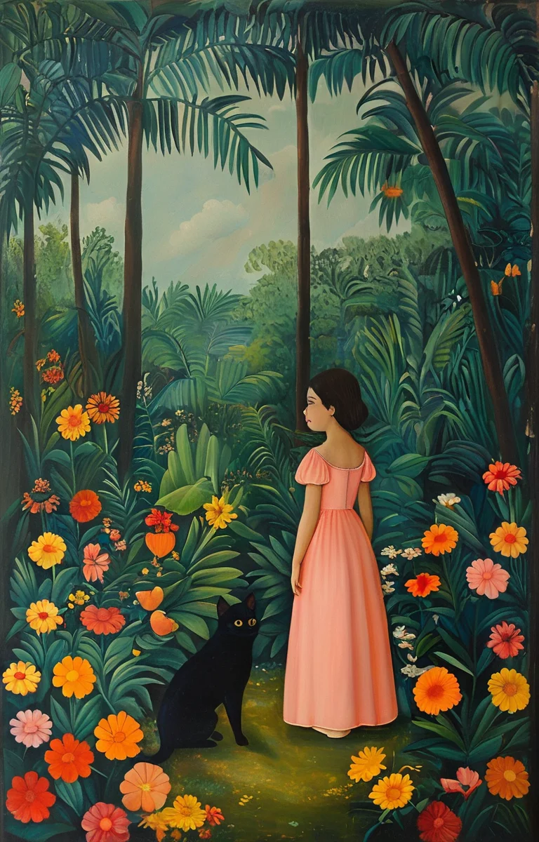 masterpiece,best quality,<lora:tbh128-sdxl:0.9>,idolmaster cinderella girls,oil painting,style of Henri Rousseau,