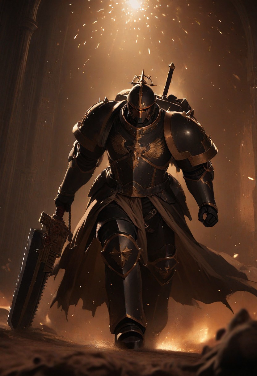 stunning, magnificent, HD, photorealistic, dramatic lighting, intricate details, full body intricate armor, legendary, powerful, cinematic, trending on ArtStatio, gothic architecture, background, extremely detailed, absurdres, masterpiece, cel shading, BREAK Anime Illustration, full body, charging forward, He is holding a 40kchainsword up. helmet, intricate black armor, black trimmings, cross detailing, black full armor, panoply, <lora:Astartes:0.8> <lora:Bad_Hands_lora:0.8> <lora:Chainsword_-_Warhammer_40000_SDXL:0.4> <lora:add-detail-xl:1> <lora:sinfully_stylish_SDKL:1> <lora:Expressive_H:1>