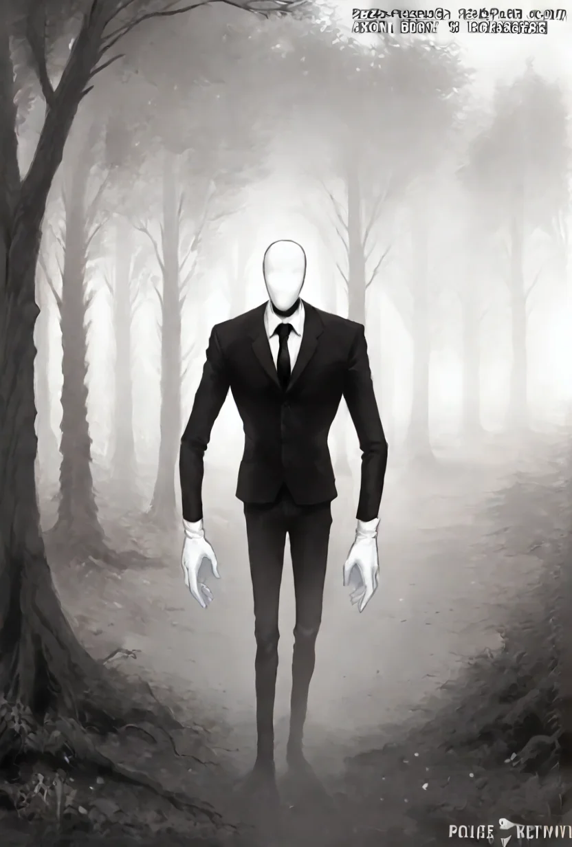 score_9, score_8_up, score_7_up  <lora:slenderman-07:1> slenderman, , formal, 1boy, solo, faceless, , white gloves, black necktie, , monochrome, shadow <lora:popocam_pony:1> popocam, dark forest