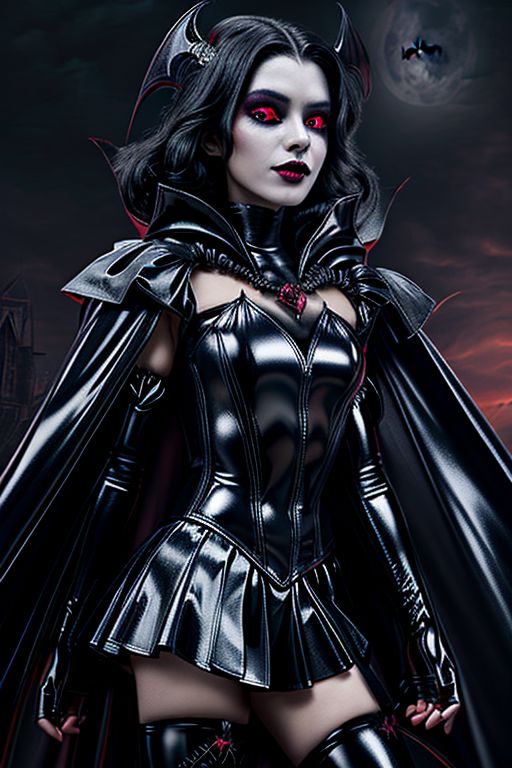 MEvil, EvlSM, Bad_End_Precure, DarkPrecure, adult, evil corrupted princess wearing dark pastel (ruffled:1) (gleaming latex:1) (sailor senshi uniform) with (long latex vampire cloak:1.5) and latex gauntlets, soft lighting, ruffles,
( long legs, crescent, crescent facial mark, makeup, lipstick, mascara, eyeshadow),
(red eyes, colored skin, glowing eyes, evil smile),
<lora:more_details:0.5>,
<lora:midjourney style:0.6>
