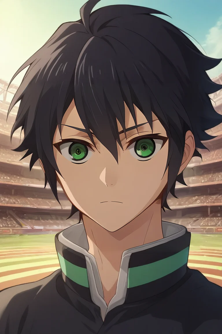 score_9, score_8_up, score_7_up, source_anime, , semi-realistic, looking at viewer, upper body, , 1boy, solo, male focus, <lora:yuuichirou_hyakuya_pony:0.88>, yuuichirou_hyakuya, black hair, green eyes, short hair, hair between eyes, , colosseum, , <lora:sdxl_lightning_8step_lora:1>