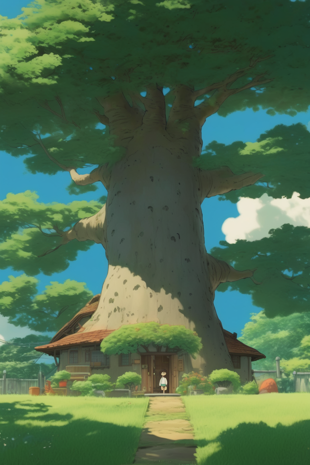 <lora:Studio Ghibli Style:1>Studio Ghibli Style - under the big tree in the backyard of the house