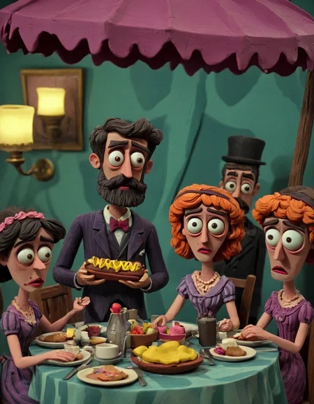 novuschroma51 style Luncheon of the Boating Party claymation <lora:novuschroma51 style_claymation:1>